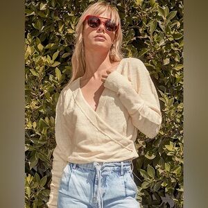 Wrap-Style Long Sleeve Tee in Cream